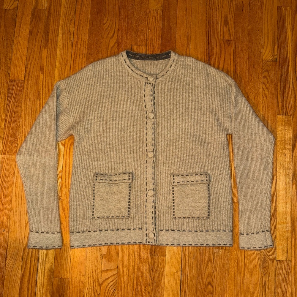 Men's Gray Cardigan Sweater with Button Details